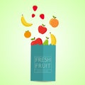 Paper package with fresh healthy produce.Fresh Fruit 100% Nature
