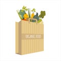 Paper package with natural food, organic vegetables. Grocery purchases. Zero waste, plastic free concept. Flat vector illustration