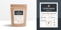 Paper package, pouch mockup. Coffee label template. Coffee zip package design. Package, Bag mockup template for logo, brand, stick