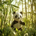 Paper panda walking bamboo forest sunrise illustration Royalty Free Stock Photo