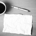 Paper and pen with coffee cup black and white color tone style Royalty Free Stock Photo