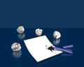 Paper with pen and ink stain on the blue background of crumpled sheets Royalty Free Stock Photo