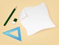 Paper, Pencil, Rubber, and Ruler Illustration Royalty Free Stock Photo