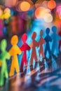 Paper people of all colors holding hands together Royalty Free Stock Photo
