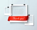 Paper photo frames composition. Vector template with red ribbon for web sites