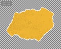 Paper. A piece, a scrap of yellow with the effect of scuff, old age, grunge. Vector object on isolated transparent background.