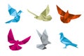 Paper pigeons, doves origami vector set