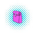 Paper pink lunch bag icon, comics style