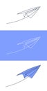 Paper plane continuous line vector illustration - airplane silhouette made with one single line art style. Royalty Free Stock Photo