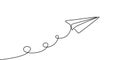 Paper plane continuous one line drawing vector illustration minimalist design isolated on white background Royalty Free Stock Photo