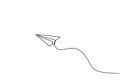 Paper plane continuous single one line art style isolated on white background. The airplane made from paper. Plane flying symbol