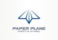 Paper plane creative messenger symbol concept. Letter shaped arrow abstract business communication logo. Contact