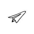 Paper plane doodle icon isolated on white. Hand drawing sketch vector illustration