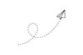 Paper plane with dotted line, paper airplane, travel symbol. Route icon - two points with dotted path and location pin. Royalty Free Stock Photo