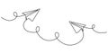 Paper plane drawing vector, continuous single one line art style isolated on white background. Minimalism hand drawn style Royalty Free Stock Photo
