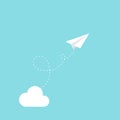 Paper plane flying and cloud. Vector illustration, flat design Royalty Free Stock Photo