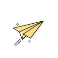 Paper plane flying with contrail. Concept of creativity, delivery, sending, message. Vector illustration, flat design