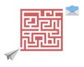 Paper plane flying over a maze