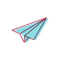 Paper plane icon. Blue and red colors. Vector illustration, flat design Royalty Free Stock Photo