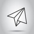 Paper plane icon in flat style. Sent message vector illustration on white isolated background. Air sms business concept Royalty Free Stock Photo