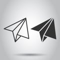 Paper plane icon in flat style. Sent message vector illustration on white isolated background. Air sms business concept Royalty Free Stock Photo