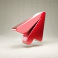 Paper Plane icon. Red glossy metallic Paper Plane symbol isolated on white concrete background Royalty Free Stock Photo