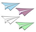 Paper plane icon set, paper airplane doodle