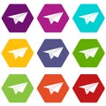 Paper plane icon set color hexahedron Royalty Free Stock Photo