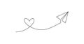 Paper plane and its path in a form of heart icon. Romance messege illustration symbol. Sign valentine letter vector