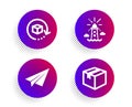 Paper plane, Lighthouse and Return package icons set. Parcel sign. Airplane, Navigation beacon, Exchange goods. Vector
