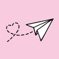 Paper plane love note heart doodle