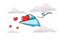 Paper plane with loves cartoon illustration