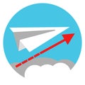 Paper plane lying forward. Round business icon