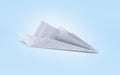 Paper plane made with graph paper on blue grdient background 3d