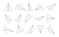 Paper plane. Outline airplane icons. Sketch origami planes for travel fly and mail. Doodle of airplane flight. Drawing art in