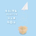 Paper plane and paper box with text