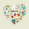 Paper plane and school doodle heart-shaped vector