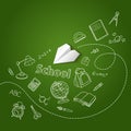 Paper plane and school doodle vector background