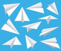 Paper plane set in flat style isolated from background. Origami plane collection. Handmade paper plane and child paper plan