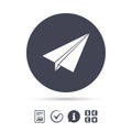 Paper Plane sign. Airplane symbol. Travel icon. Royalty Free Stock Photo