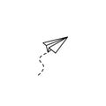 Paper plane with trace line icon. Flat origami airplane isolated on white background Royalty Free Stock Photo