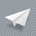 Paper plane vector realistic 3D model. White paper airplane jet isolated, transparent background Royalty Free Stock Photo