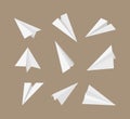 Paper planes. 3d origami aircraft flying paper travelling symbols vector set Royalty Free Stock Photo