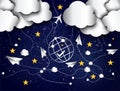 Paper planes in the night sky abstract background Royalty Free Stock Photo
