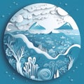 Paper planet earth, ecological concept. Background in papercut style. AI generative