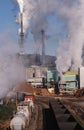 Paper plant with smokestacks