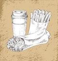 Takeaway Food and Drink Sketch Illustration Poster