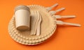 Paper Plate, Fork, Knife, Eco Tableware, Disposable Cutlery, Biodegradable, Eco Bio Table Setting for Picnic