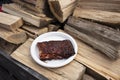 A half-rack of barbecue ribs