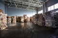 Paper pressed bales at the modern waste hazardous processing plant. Separate garbage collection. Recycling and storage of waste Royalty Free Stock Photo
